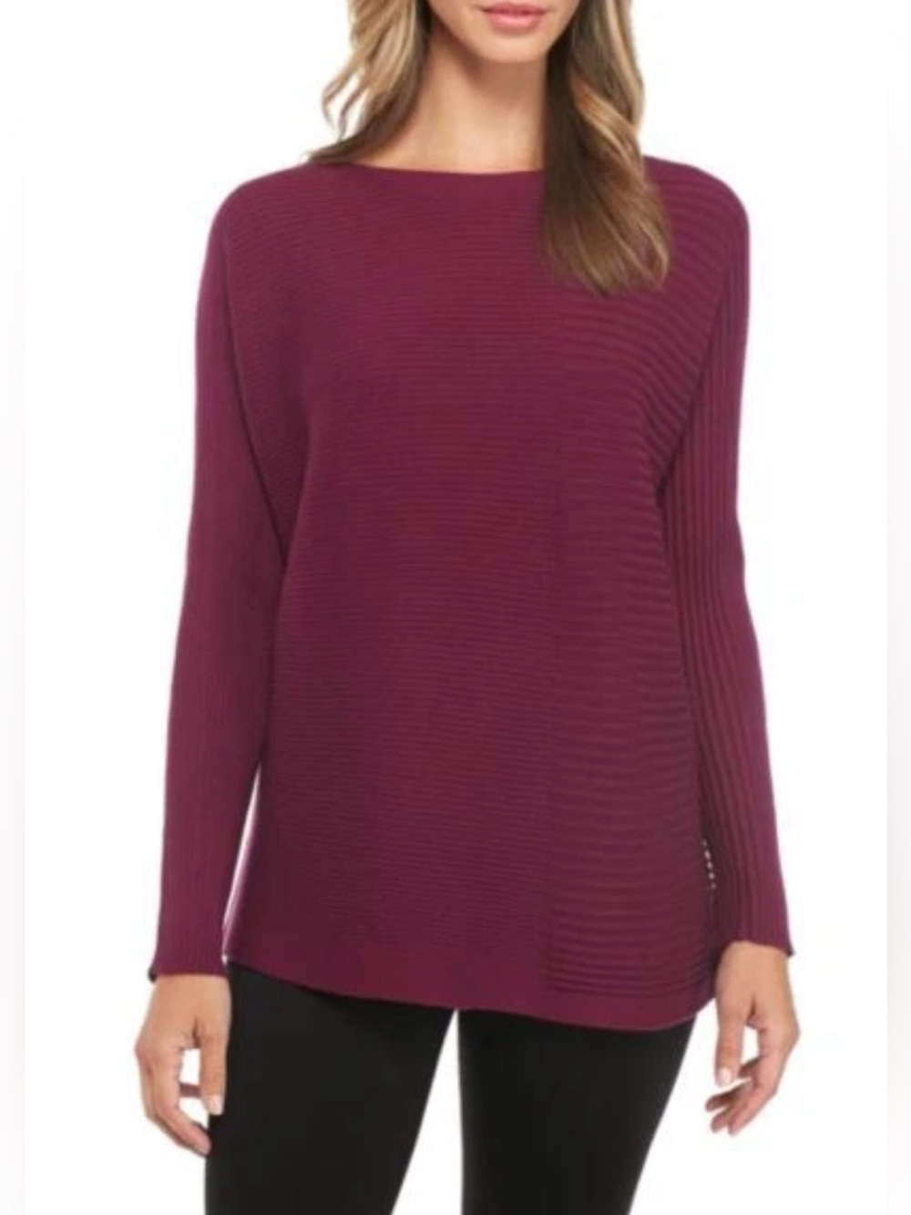 Eileen Fisher Bateau Neck Rib Knit cotton & silk blend Sweater , sz : large